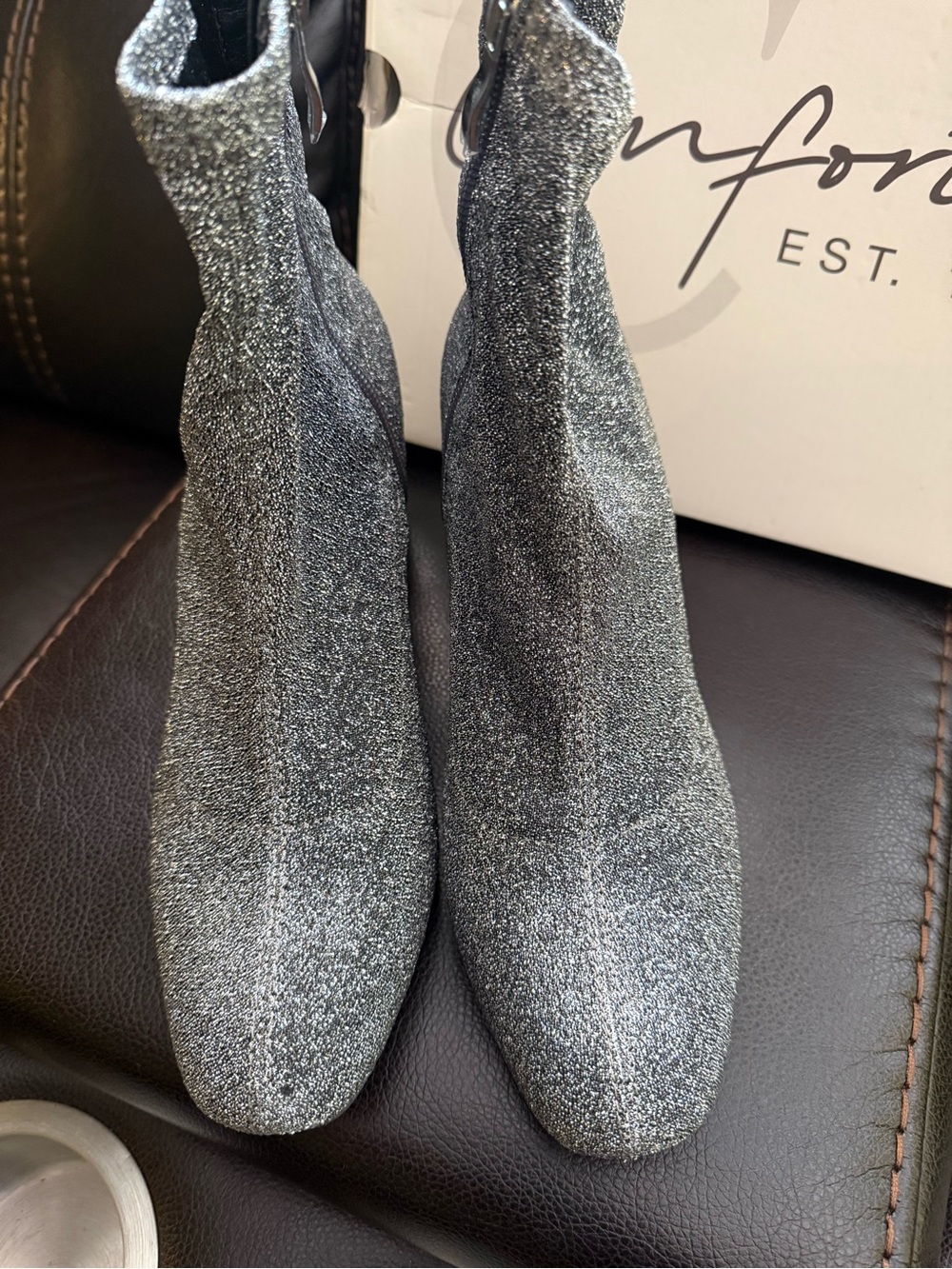 Metallic Silver Stretch Sock Ankle Boots - Women